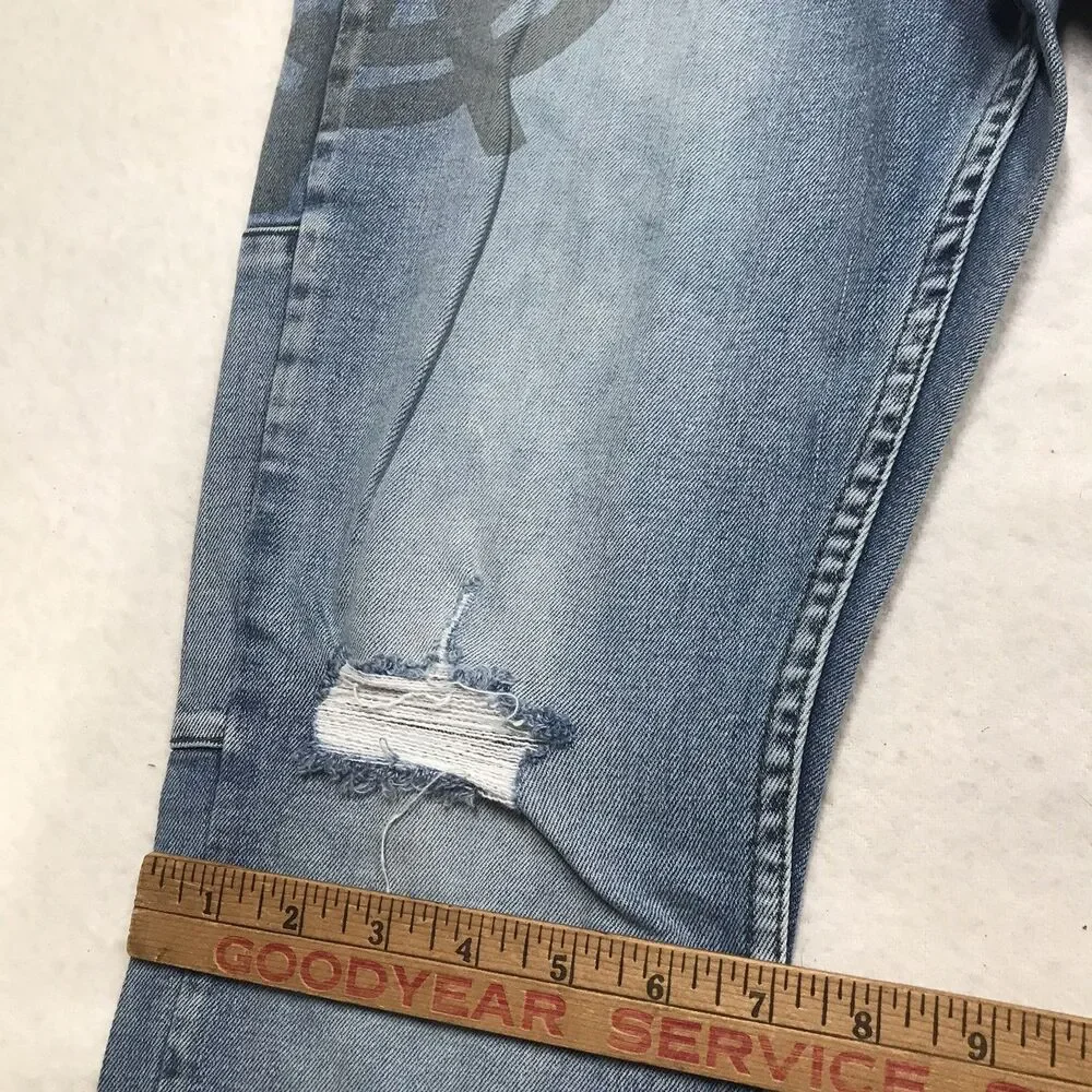 KSUBI Van Winkle Dollar Print Jeans Men 33x32 Light Wash Distressed Stretch Slim